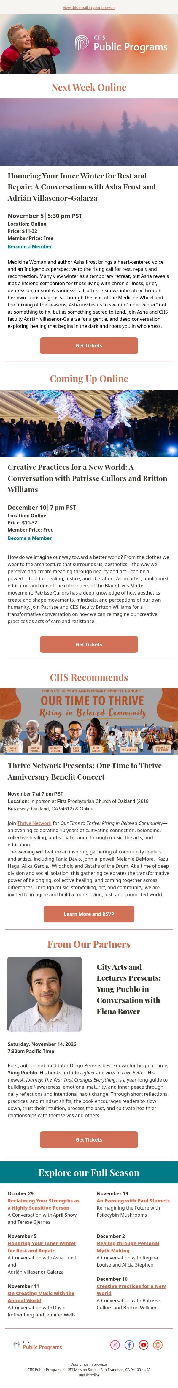 Patrisse Cullors Explores Creative Practices for a New World 🪐 email from California Institute of Integral Studies (CIIS) screenshot