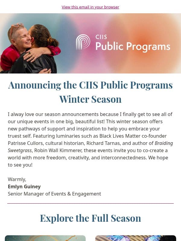 What's Coming Up This Winter at CIIS Public Programs ❄️ email from California Institute of Integral Studies (CIIS)