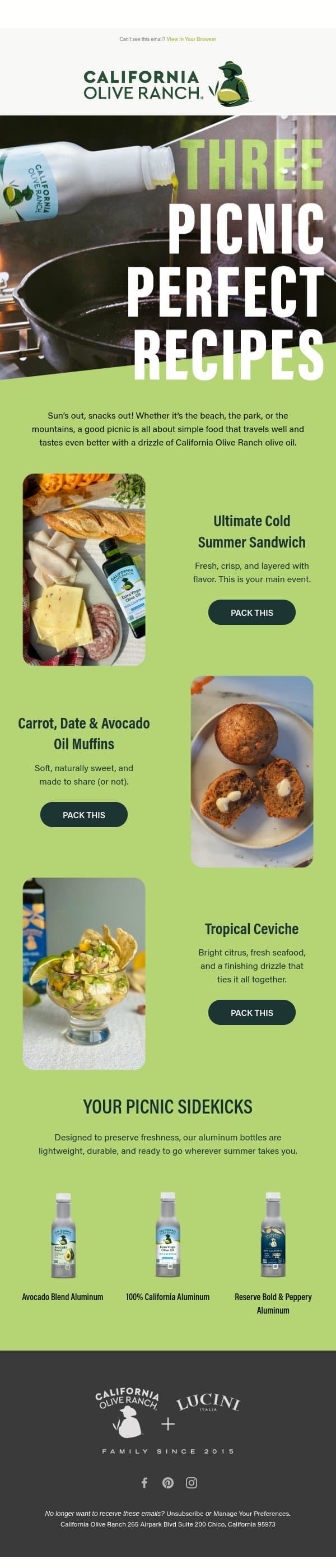 It's picnic szn 🧺☀️ email from California Olive Ranch screenshot
