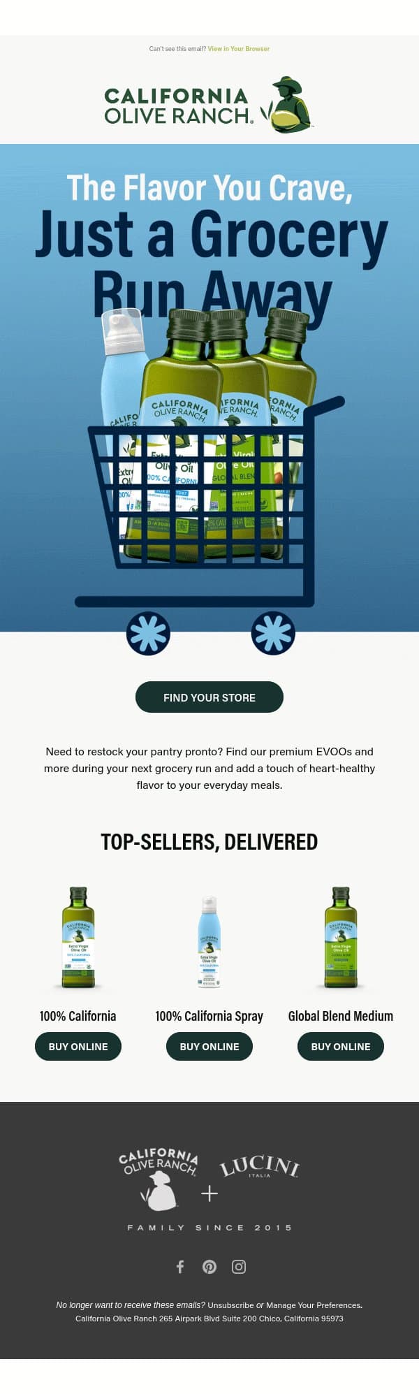 It's closer than you think... email from California Olive Ranch screenshot