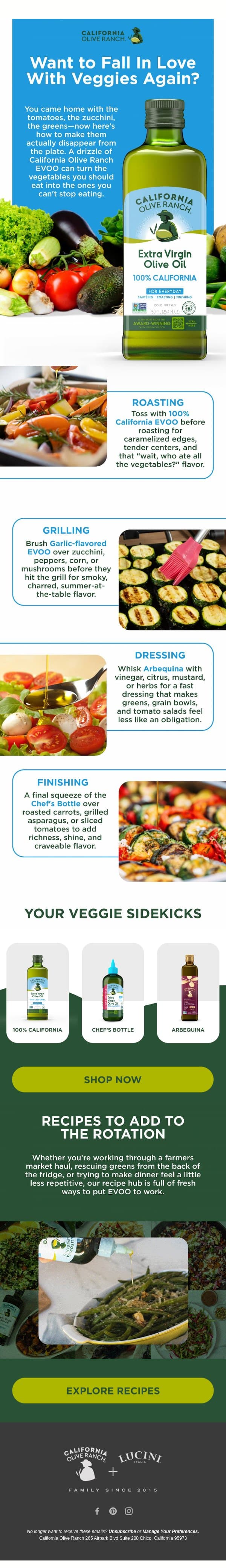 Veg out with us? email from California Olive Ranch screenshot