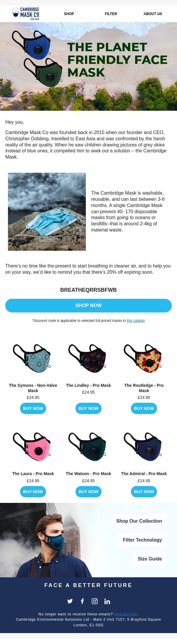 Cambridge Mask Co: Planet Friendly Option π email from Cambridge Mask Co. screenshot