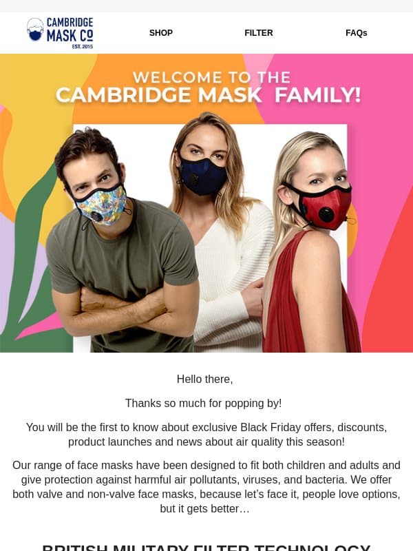 Welcome to Cambridge Mask Co 🤩 email from Cambridge Mask Co.