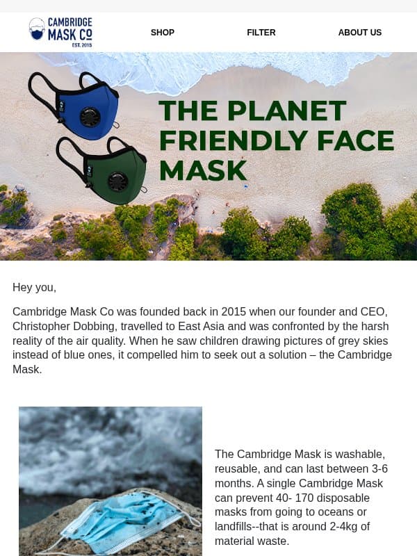 Cambridge Mask Co: Planet Friendly Option 🌍 email from Cambridge Mask Co.