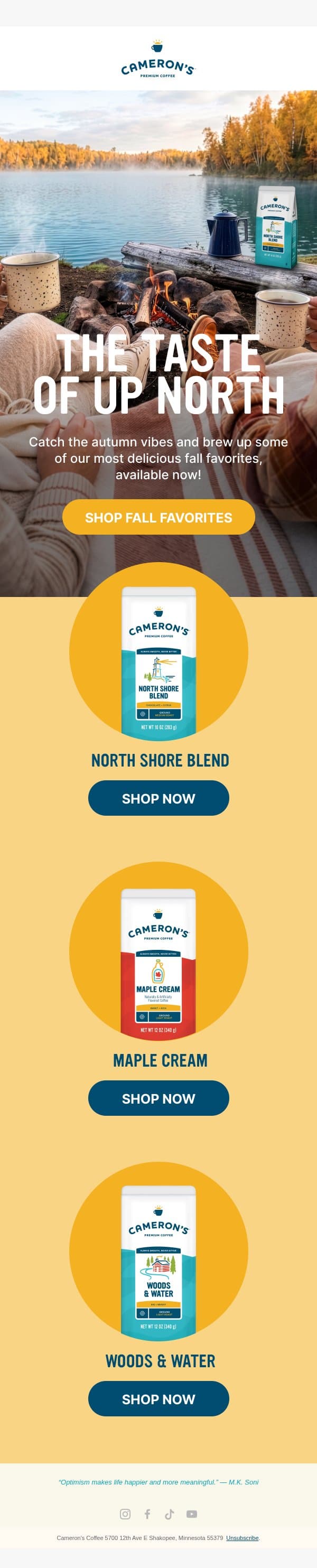 π Fantastic Fall Blends and Flavors email from Cameron's Coffee Decaf screenshot