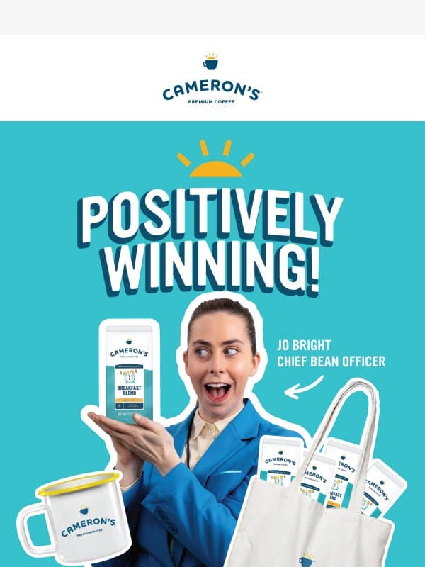 Ends tonight! Enter to win a Cameron’s prize pack! email from Cameron's Coffee Decaf