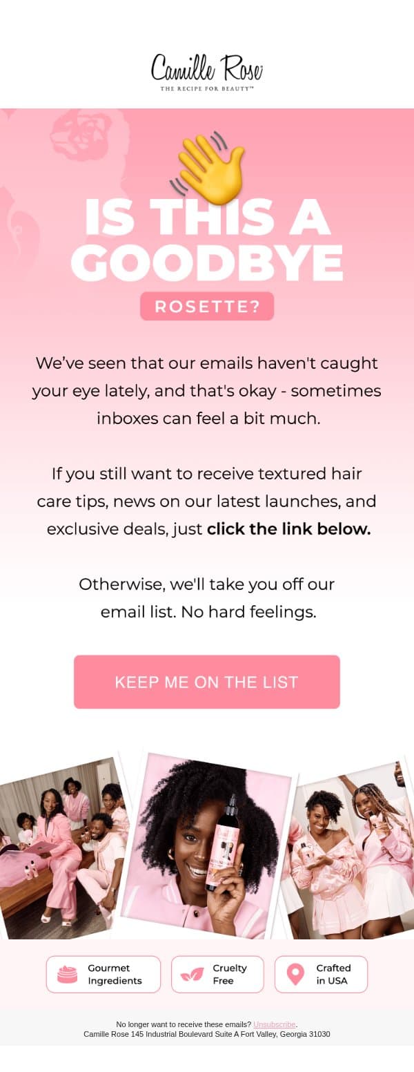 Are you still here? email from Camille Rose Naturals screenshot