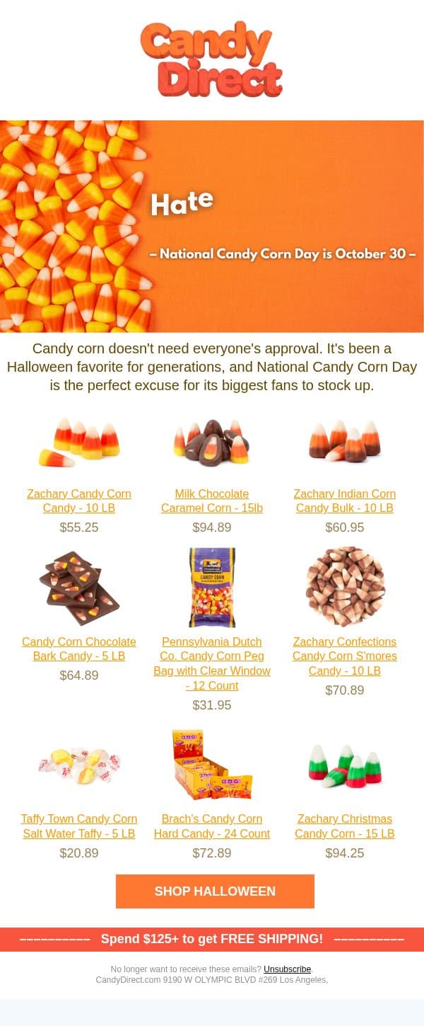Halloween Wouldn't Be the Same Without It... email from CandyDirect screenshot