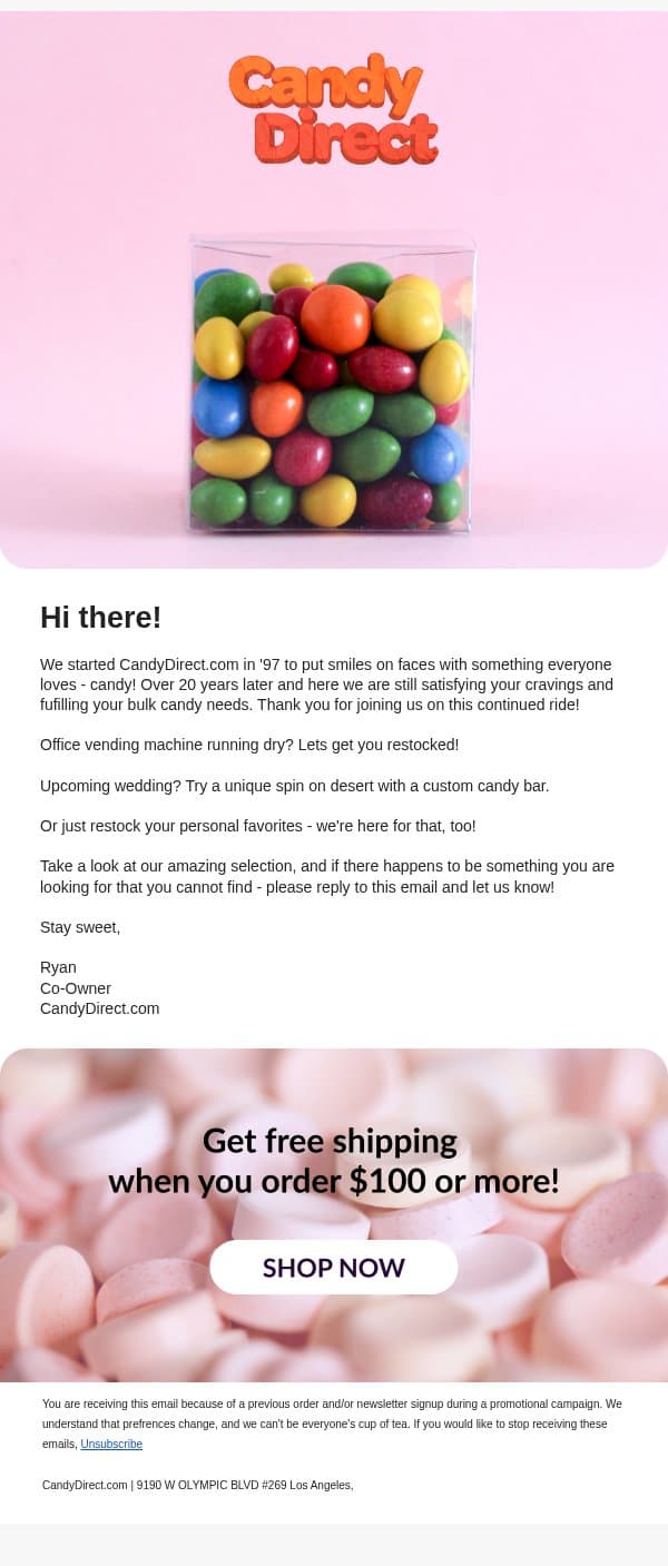 I have a story for you... email from CandyDirect screenshot