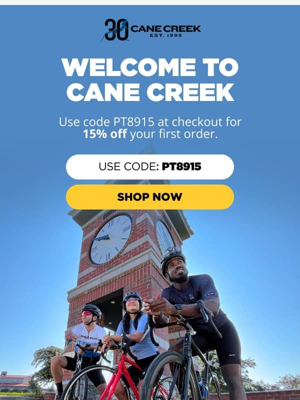 Welcome to Cane Creek (15% inside) email from Cane Creek Cycling Components