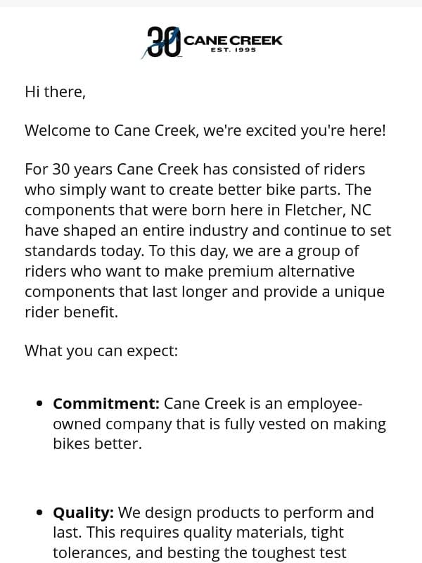 A quick hello from Cane Creek (15% inside) email from Cane Creek Cycling Components