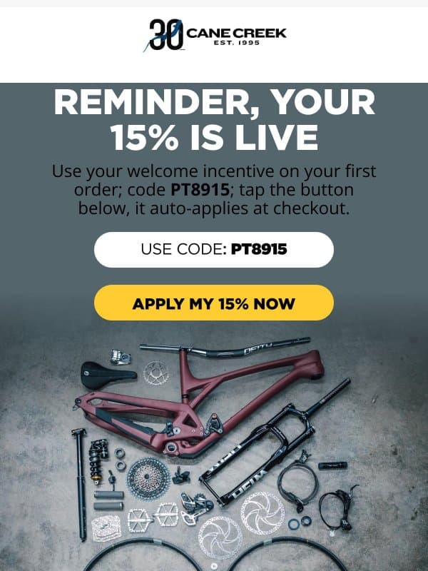 Ready to upgrade, use your 15% email from Cane Creek Cycling Components
