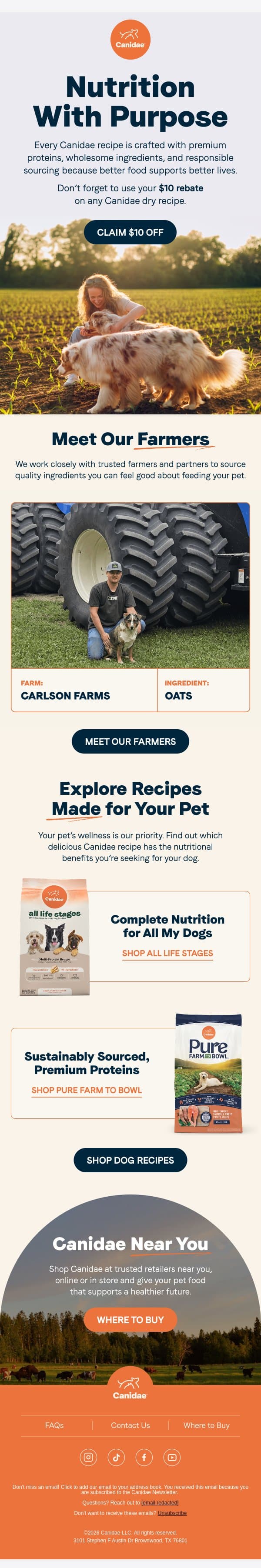 What's really in your pet's bowl email from Canidae screenshot