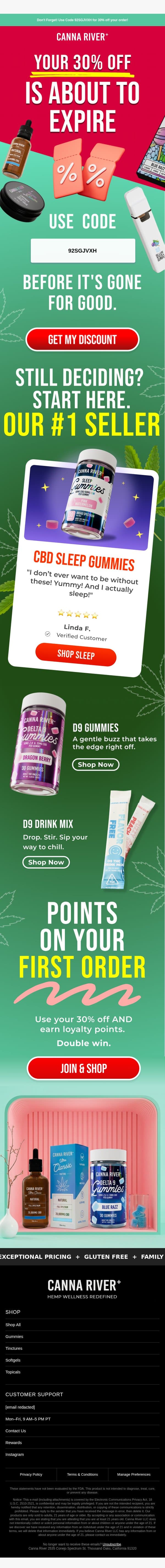 Hurry! Your 30% Off expires in 48 hrs! 🏃💨 email from Canna River screenshot