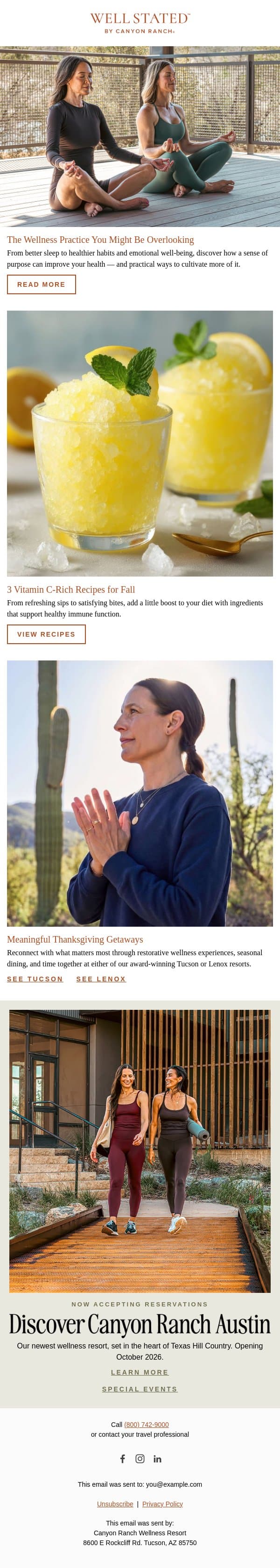 Find Your Purpose, Fall Recipes + More email from Canyon Ranch screenshot