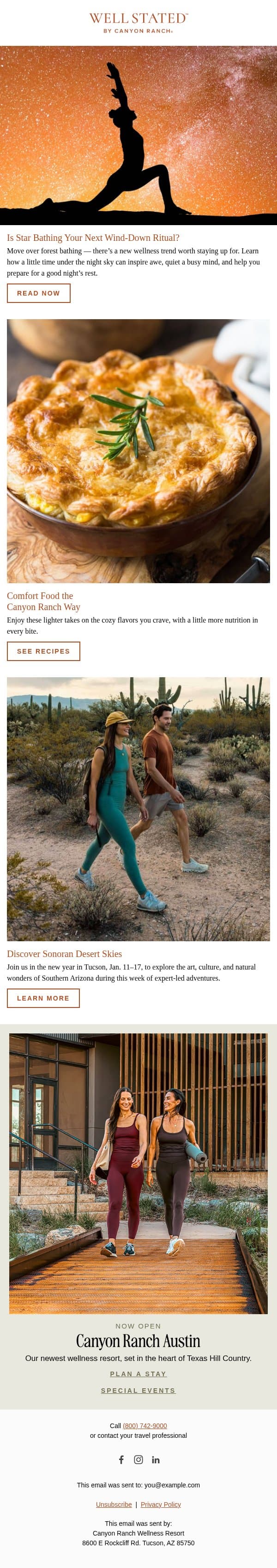 A Cosmic Wellness Ritual, Cozy Recipes + More email from Canyon Ranch screenshot