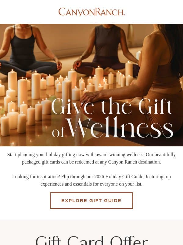 Holiday Gifting Starts Now email from Canyon Ranch