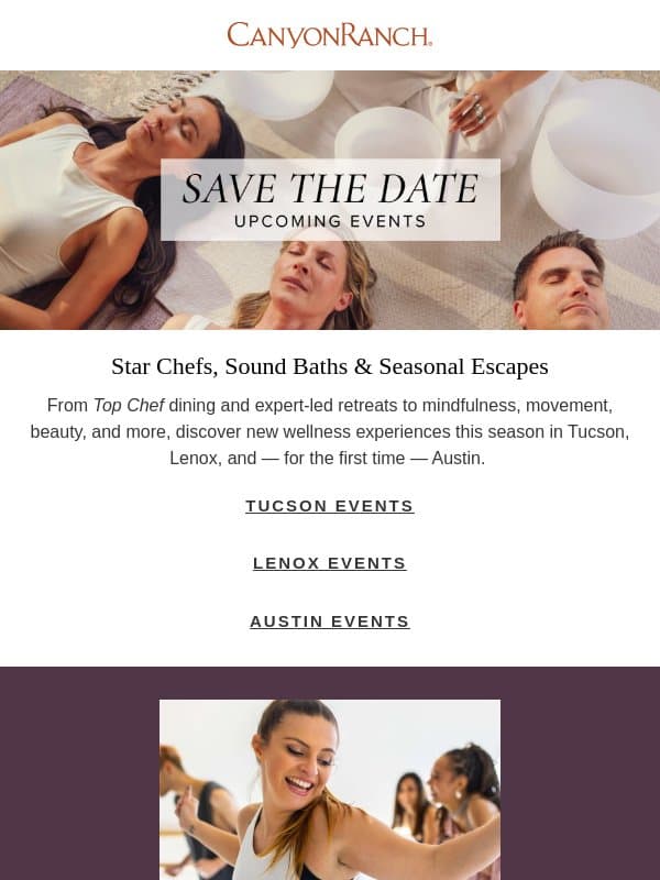 Upcoming Wellness Events email from Canyon Ranch