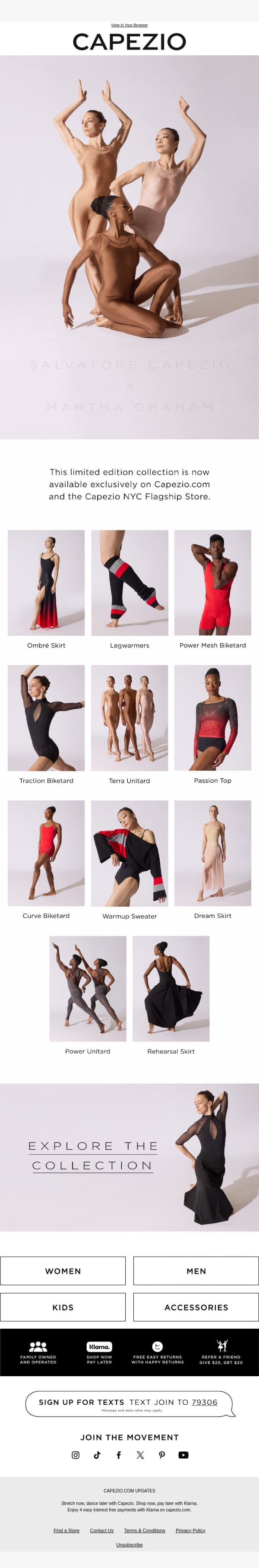 Explore the Salvatore Capezio x Martha Graham Collection email from Capezio screenshot