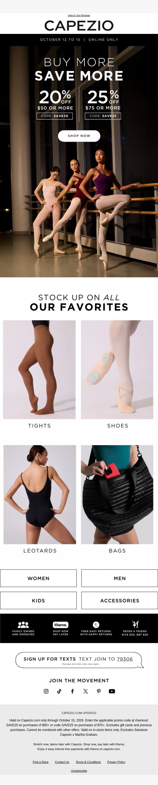 UP TO 25% OFF SITEWIDE! π email from Capezio screenshot