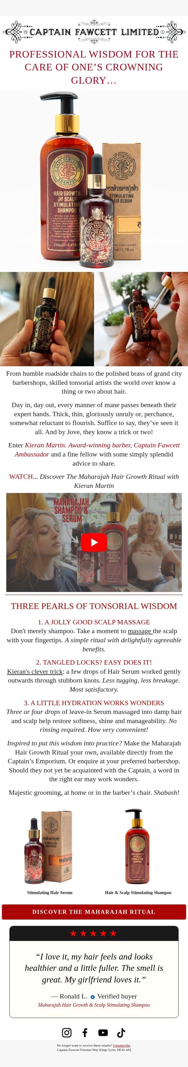 SECRETS FROM THE BARBER'S CHAIR - REVEALED! email from Captain Fawcett screenshot