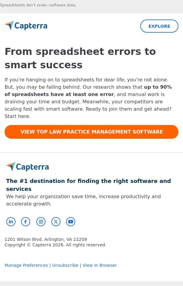 Ditch the spreadsheets, join the pros 🚀 email from Capterra screenshot
