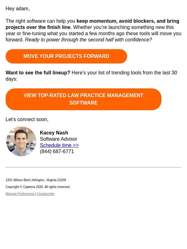 💡 Your next big breakthrough starts here email from Capterra screenshot