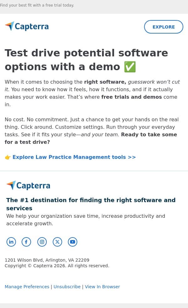 👀 Take software for a spin—no risk email from Capterra screenshot