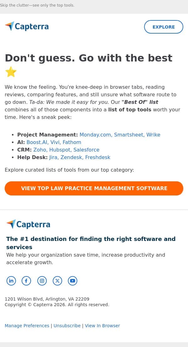 π Shortcut your way to top software email from Capterra screenshot