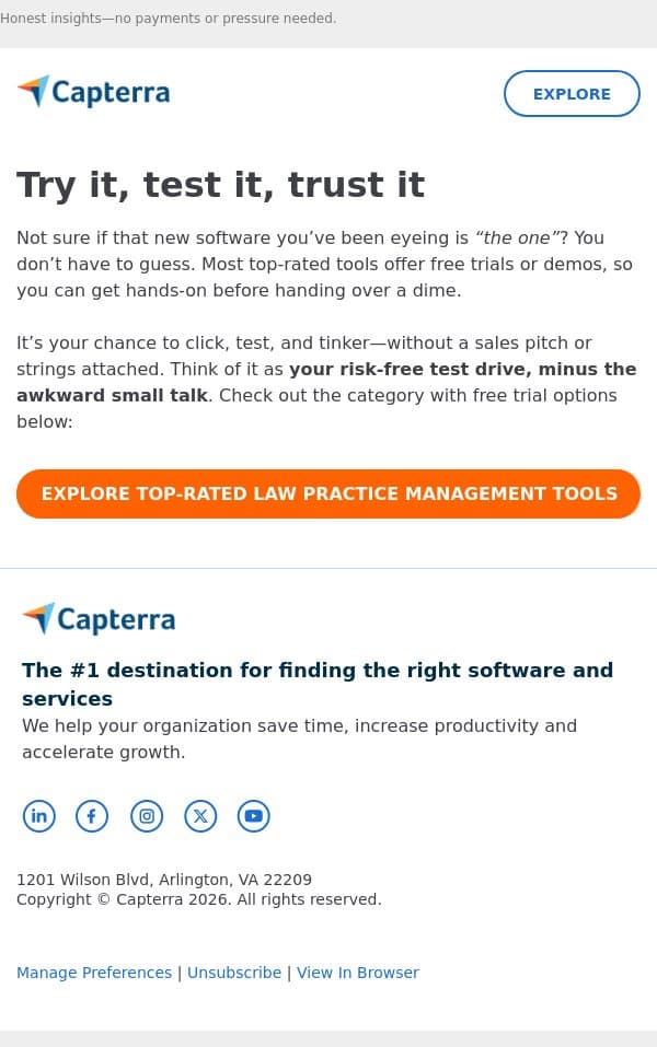 π Software with no commitments? Yes, please email from Capterra screenshot