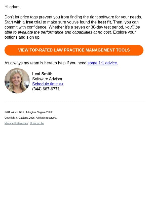 📨 Your free software trial list is ready email from Capterra screenshot
