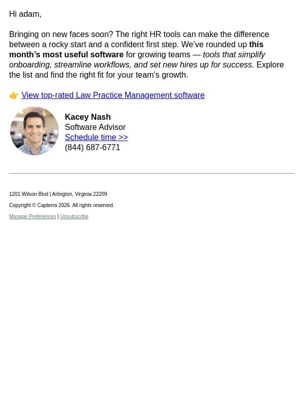 🧑💼 Onboarding new team members? Try this email from Capterra screenshot