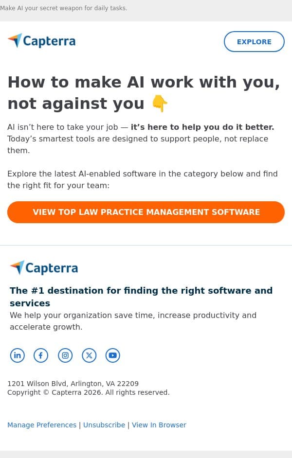 🤖 Stay ahead with AI solutions email from Capterra screenshot