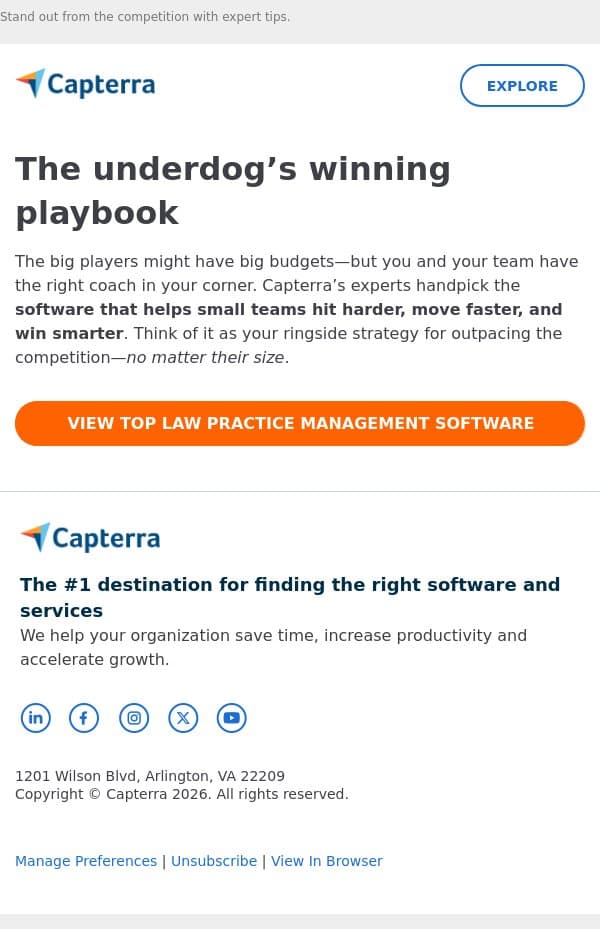 š Small teams, big resultsāstart here email from Capterra screenshot