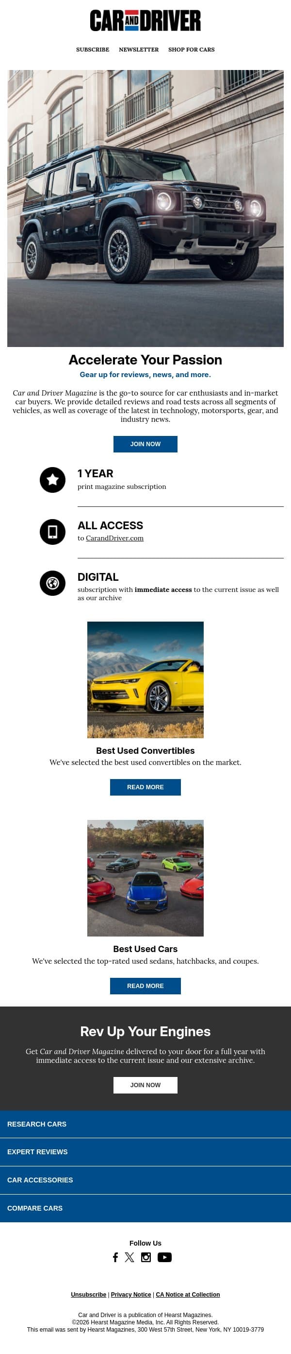 Subscribe for only $2.50 an issue. email from Car and Driver screenshot