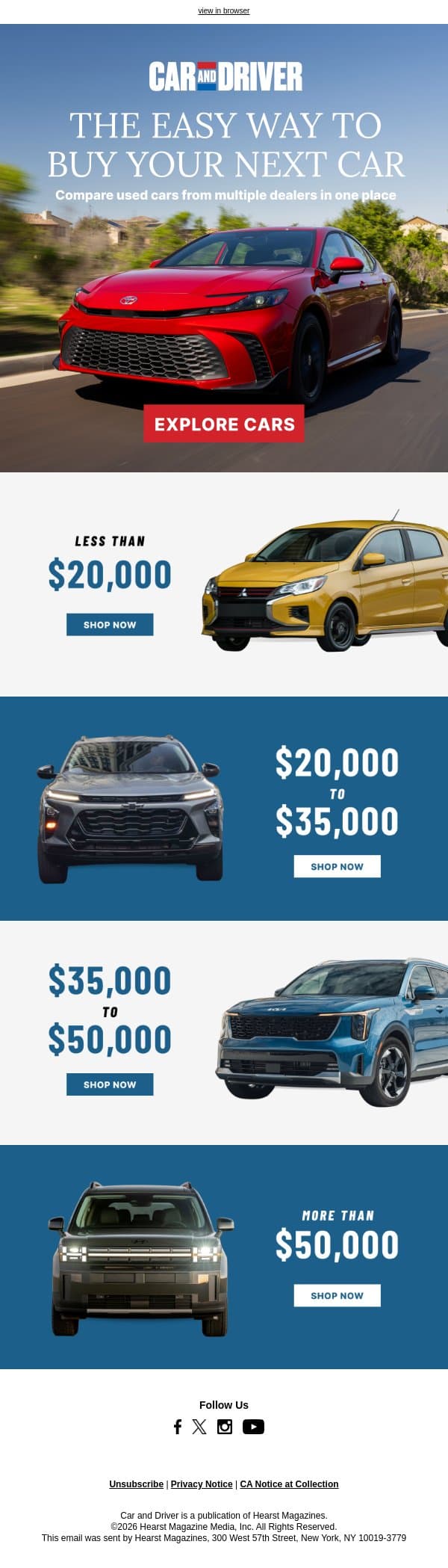 Compare Before You Commit email from Car and Driver screenshot
