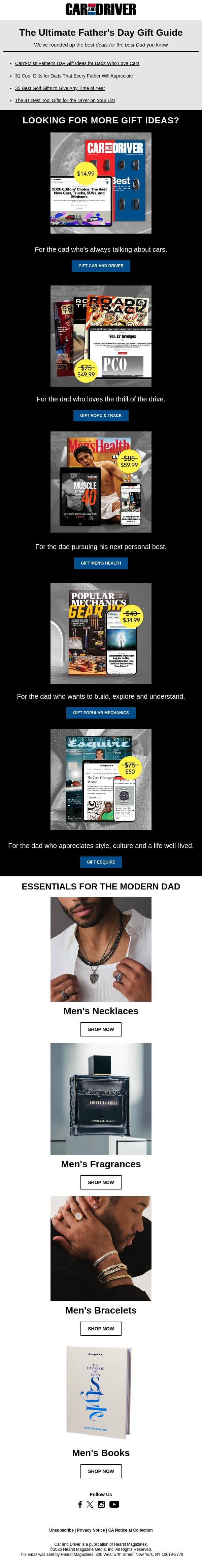 For Dads Who'd Rather Be In The Garage email from Car and Driver screenshot