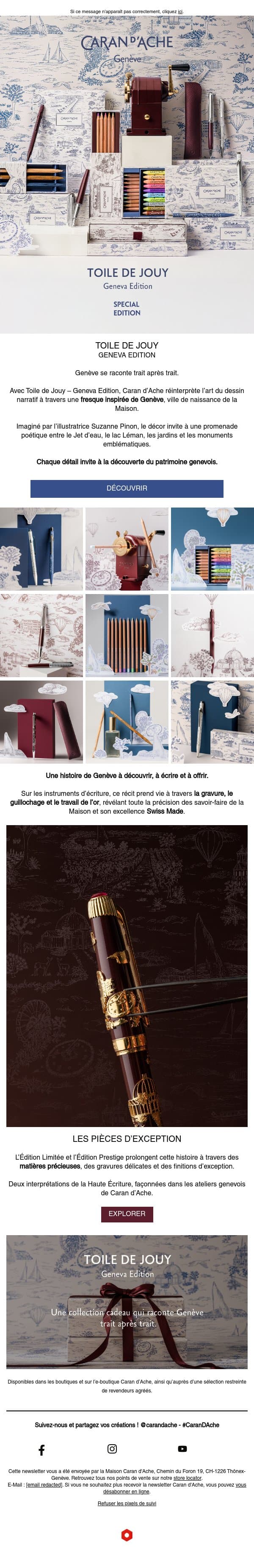 Découvrez Toile de Jouy – Geneva Edition email from Caran d'Ache screenshot