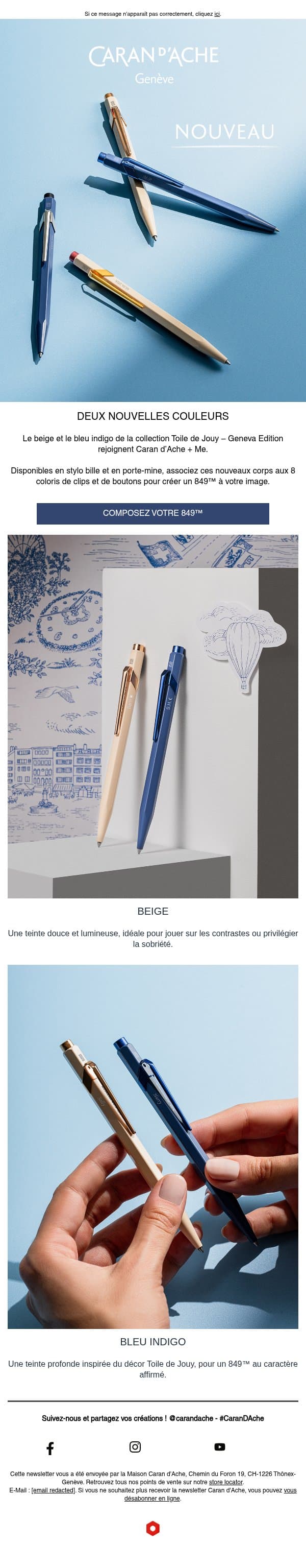 Deux nouvelles teintes pour votre 849™ email from Caran d'Ache screenshot