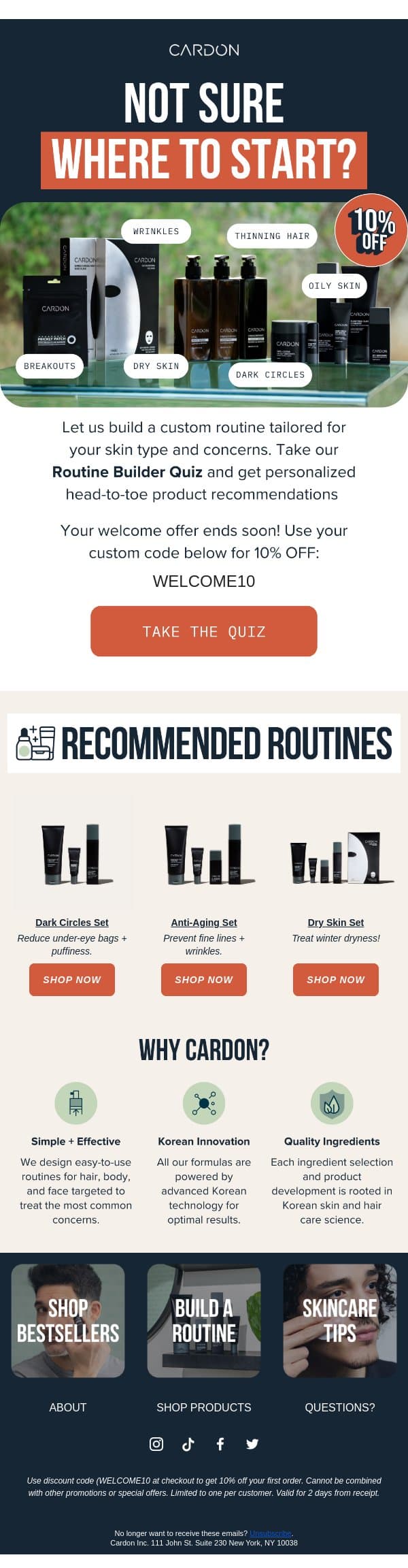 Custom routine just for you! Take the quiz! email from Cardon screenshot
