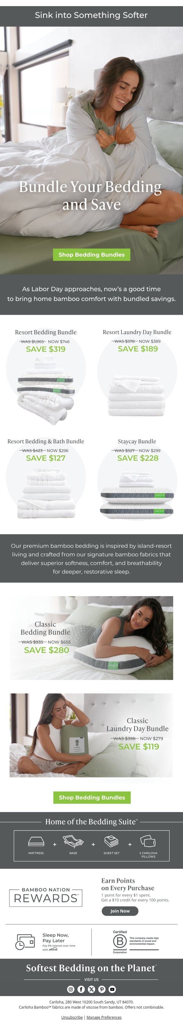 Time for a Full Sleep Upgrade email from Cariloha screenshot