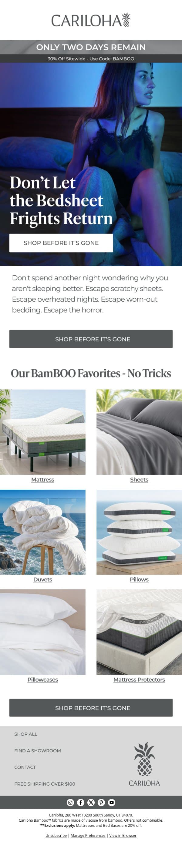 Two More Days | 30% Off Your Favorite Comfort email from Cariloha screenshot