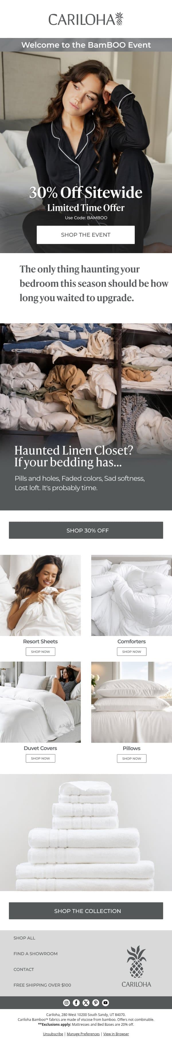 The BamBOO Event Is Here! 30% Off Sitewide email from Cariloha screenshot
