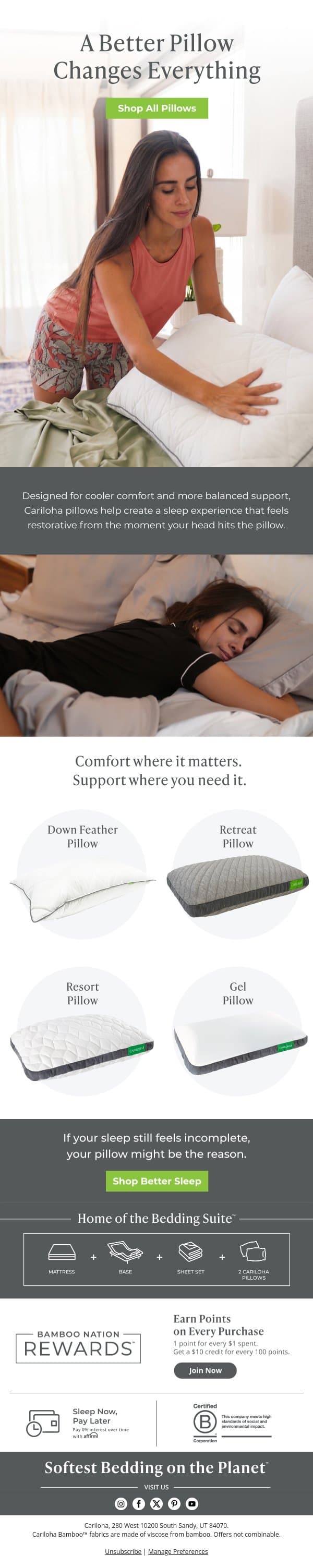 Your Missing Piece to Better Sleep 🛏️ email from Cariloha screenshot