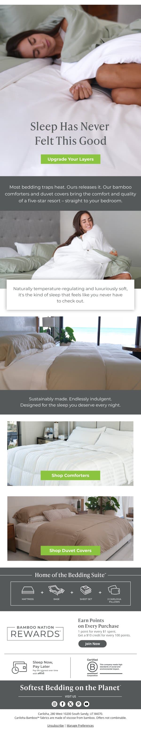 Softer Layers for Better Nights email from Cariloha screenshot
