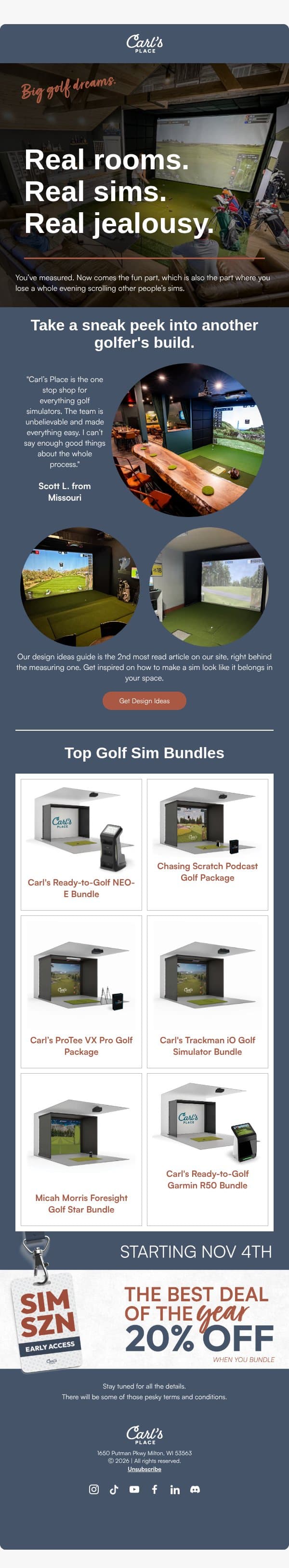Sneak Peek: Awesome Golf Simulator Builds email from Carl's Place screenshot