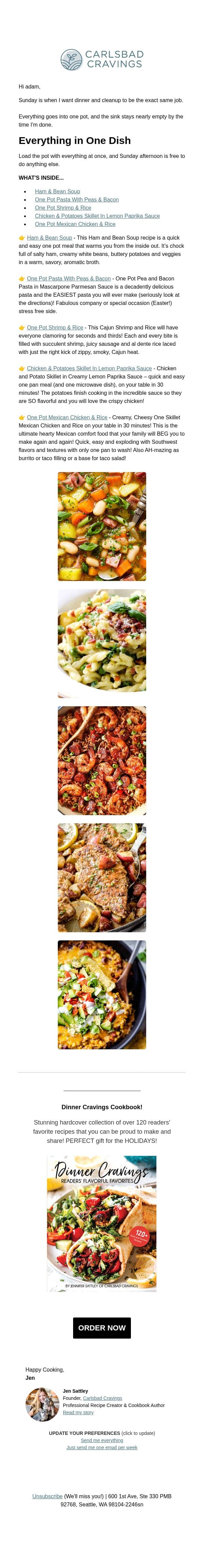 Everything in One Pot Tonight email from Carlsbad Cravings screenshot