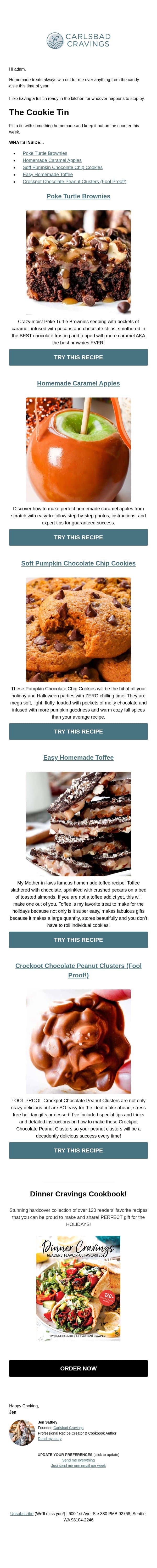A Tin of Homemade for Whoever Stops By 🍬 email from Carlsbad Cravings screenshot