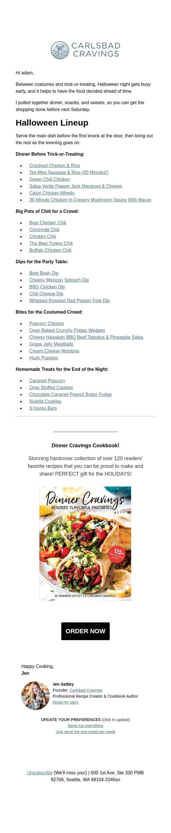 Everything for Halloween Night, All Here ๐ email from Carlsbad Cravings screenshot