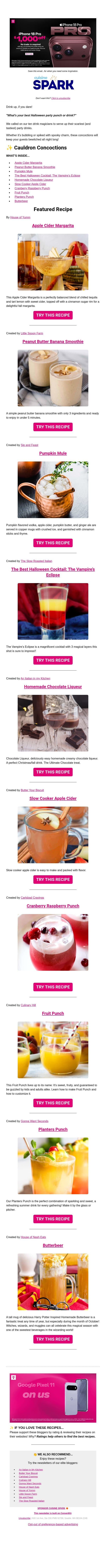 ✨ Cauldron Concoctions email from Carlsbad Cravings screenshot